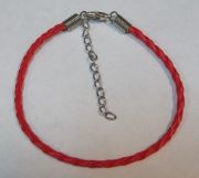 Кожаный браслет плетеный красный с замком и удлинителем